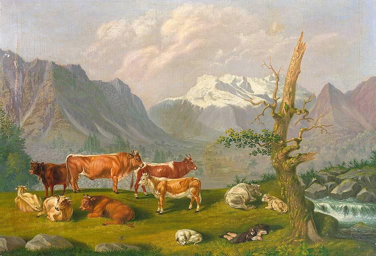 Johann Kaspar Scherrer Weidelandschaft in den Schweizer Bergen mit Katarakt und Gebirgshorizont oil painting picture